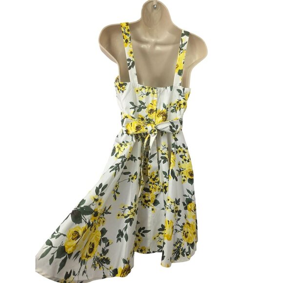 IXIA 40s Inspired Bold Yellow Floral Sundress Sz S Sweetheart Neck Tie Back - Picture 3 of 7